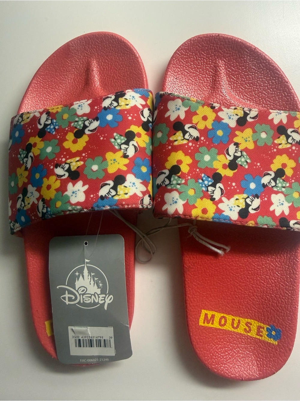 Disney Red Floral Minnie Mouse Slide Sandals